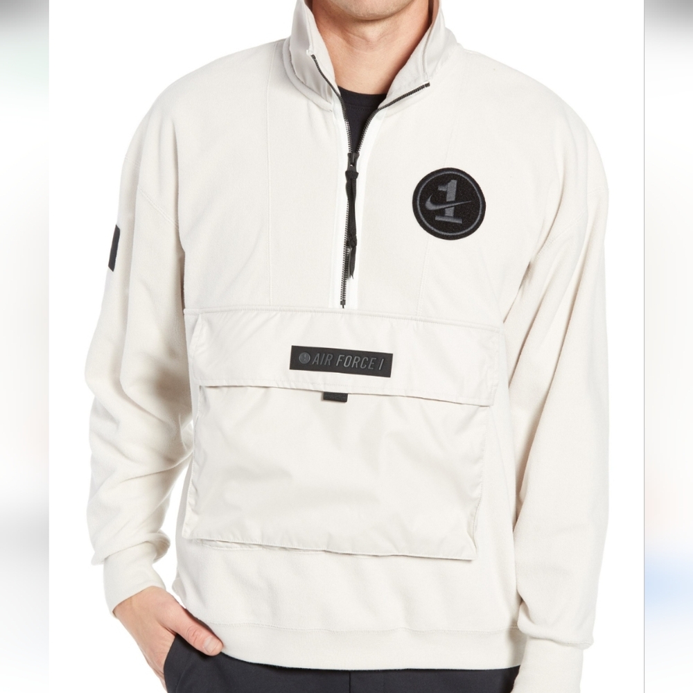 Nike Air Force 1 Half-Zip Fleece Pullover Sweatshirt Cream Size Medium